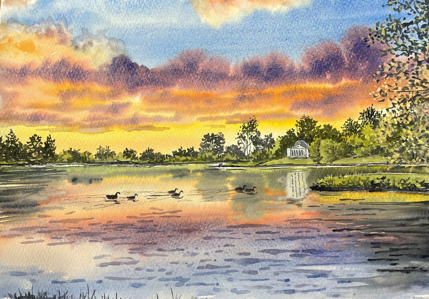 Evening Over Stourhead in Watercolour
