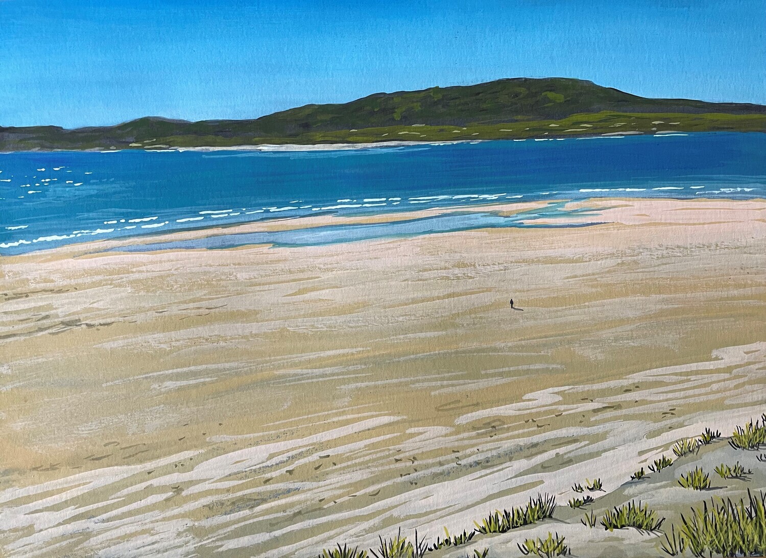 Peaceful Beach Scene in Gouache