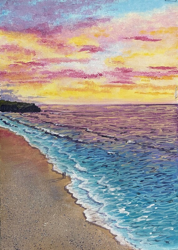 Pastel Sunset Over the Sea in Acrylics