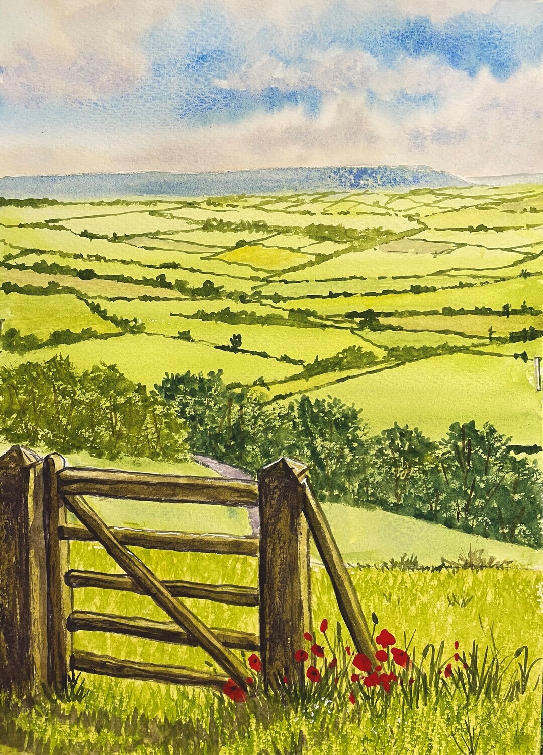 Coaley Peak View Point and Gate Post in Watercolour