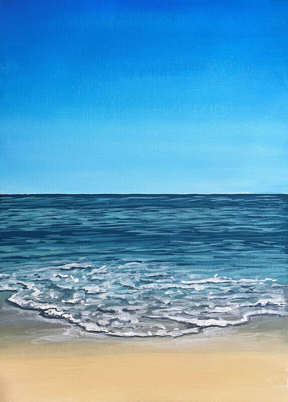 Blue Sky, Blue Sea, and Beach in Acrylics