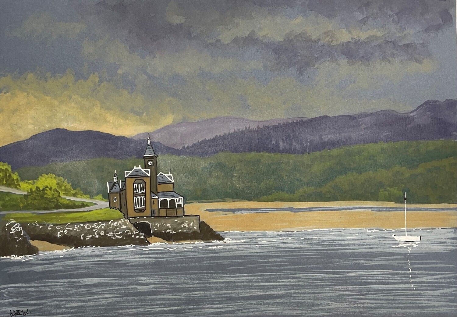Beautiful Building on Barmouth Estuary in Gouache
