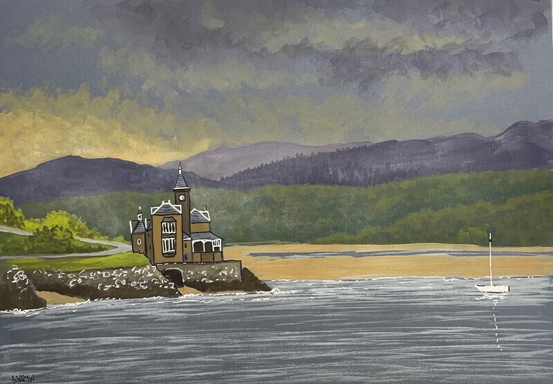 Beautiful Building on Barmouth Estuary in Gouache