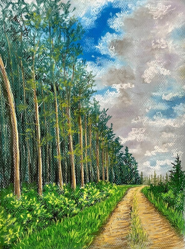 Fir Trees on a Lane in Pastels