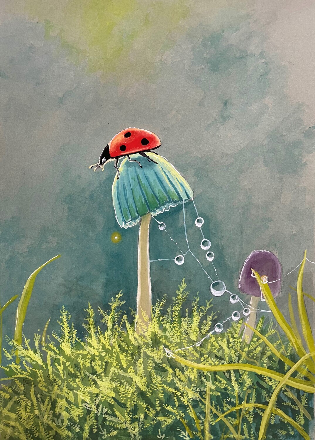 Ladybird on a Toadstool in Gouache