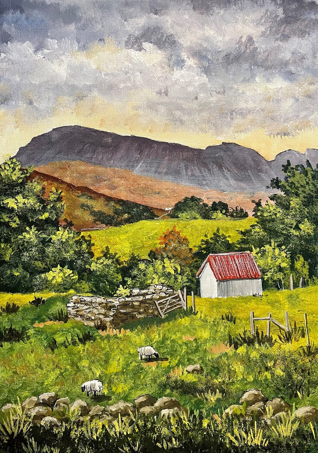 Rural View of Nedd, with Small Cottage Mid-Distance in Acrylics