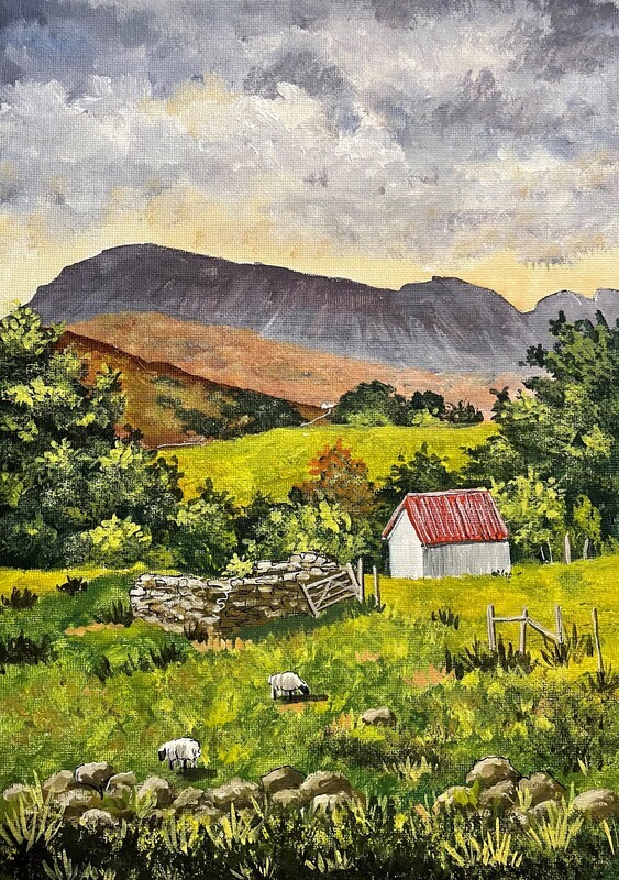 Rural View of Nedd, with Small Cottage Mid-Distance in Acrylics