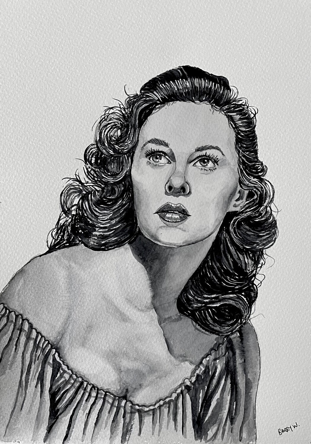Portrait: Susan Hayward in Monochrome in Watercolour