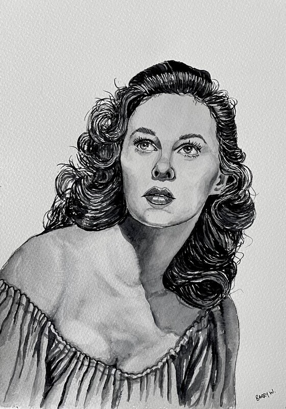 Portrait: Susan Hayward in Monochrome in Watercolour