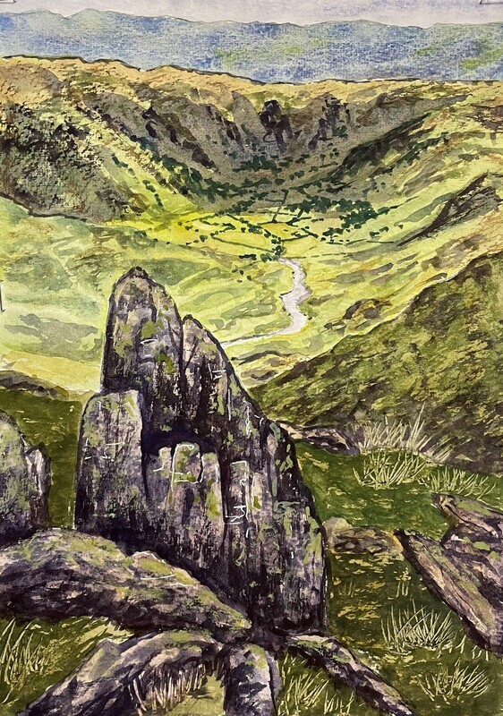 Mickleden Valley from Crinkle Crags in Watercolour
