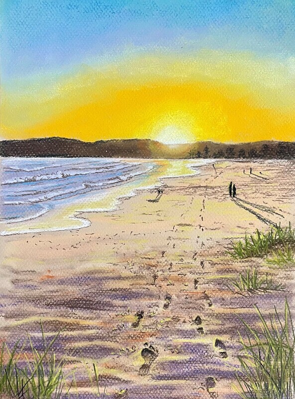 Sunset Stroll Across the Beach in Pastels