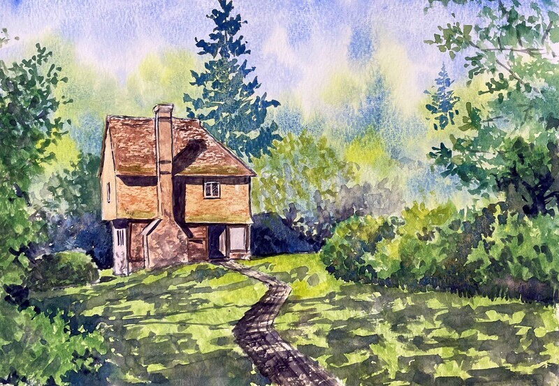 A House Surrounded by Trees in Watercolour