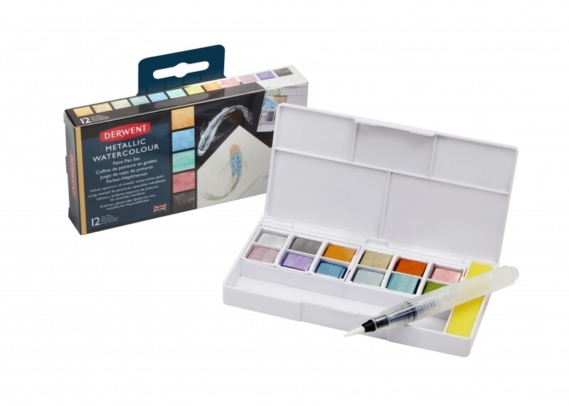 Derwent Metallic Watercolour 12 Half Pan Paint Set