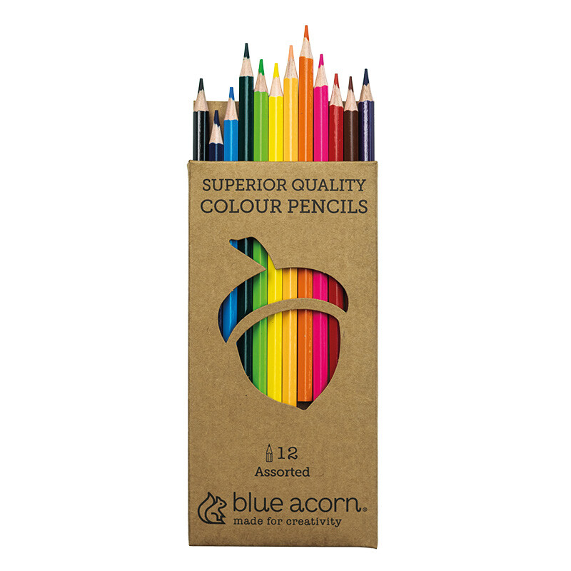 BLUE ACORN COLOURED PENCIL CRAYONS 12 ASSORTED
