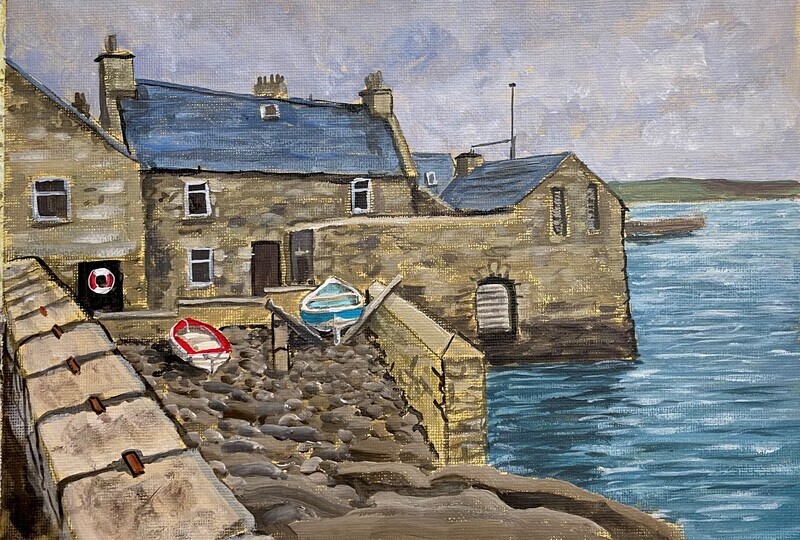 Shetland Harbour Building in Acrylics