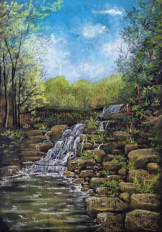 Four Falls Trail Waterfall, Wales in Pastels