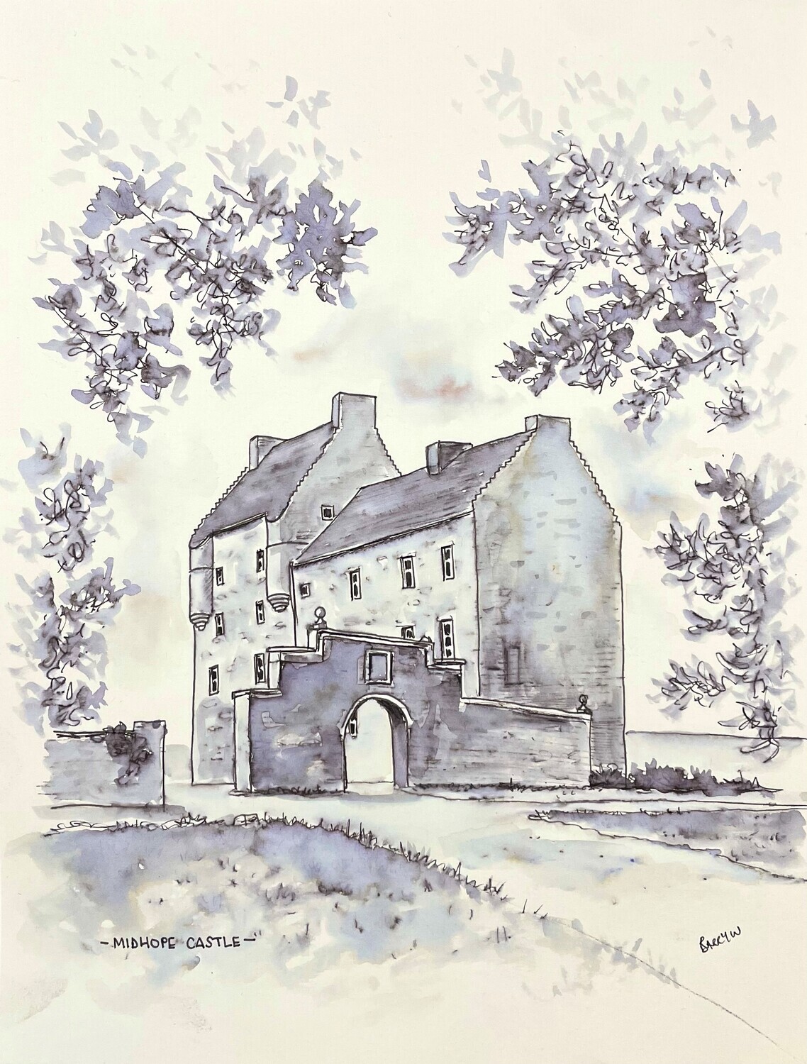 Midhope Castle in Pen and Wash