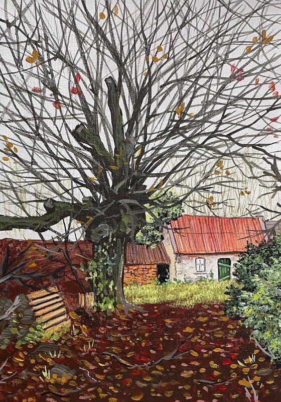 Farm and Tree in Acrylics