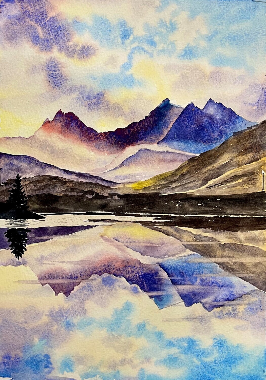 Evening at Llynn Mymbyr in Watercolour