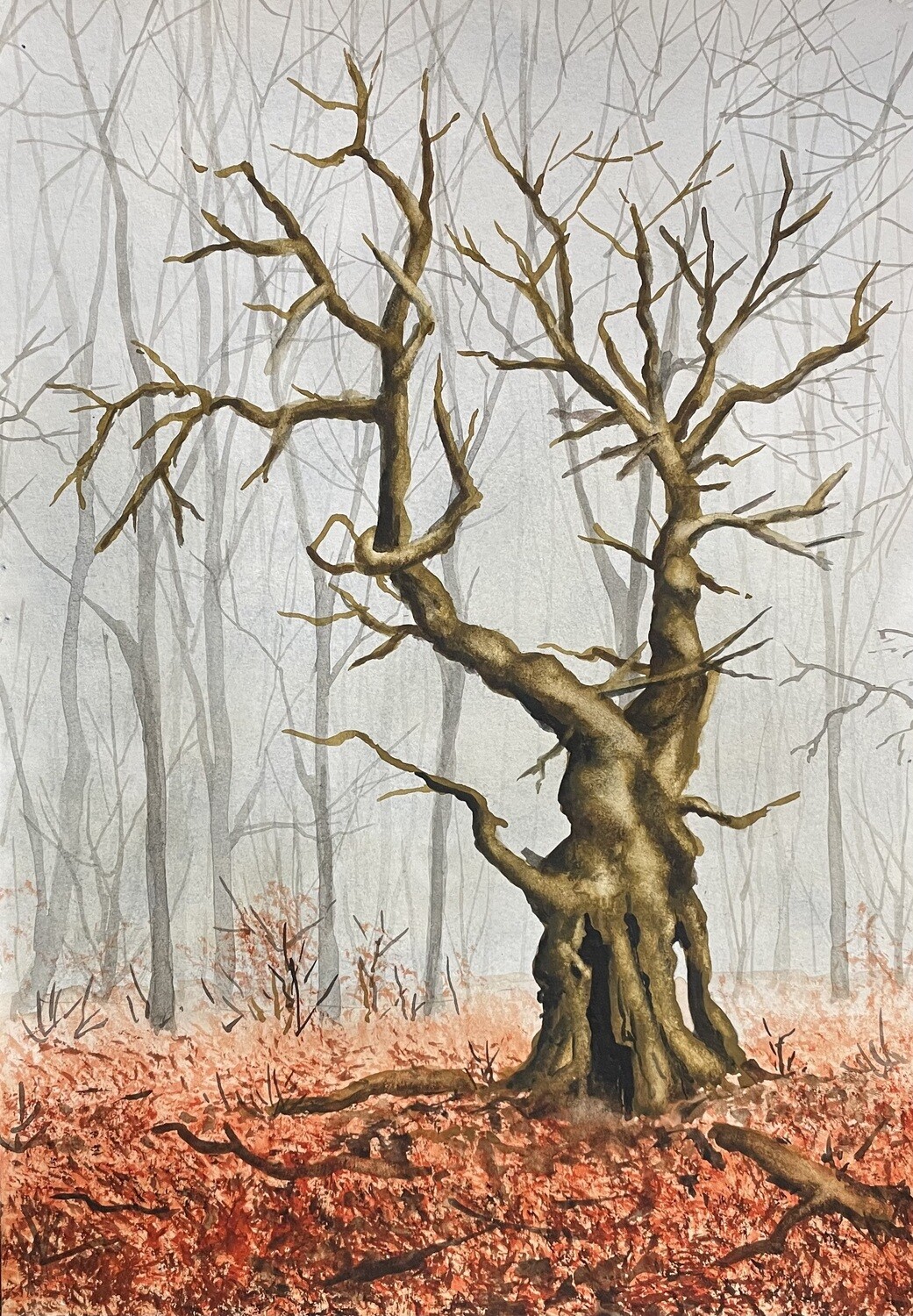 A Leafless Autumn Forest in Watercolour
