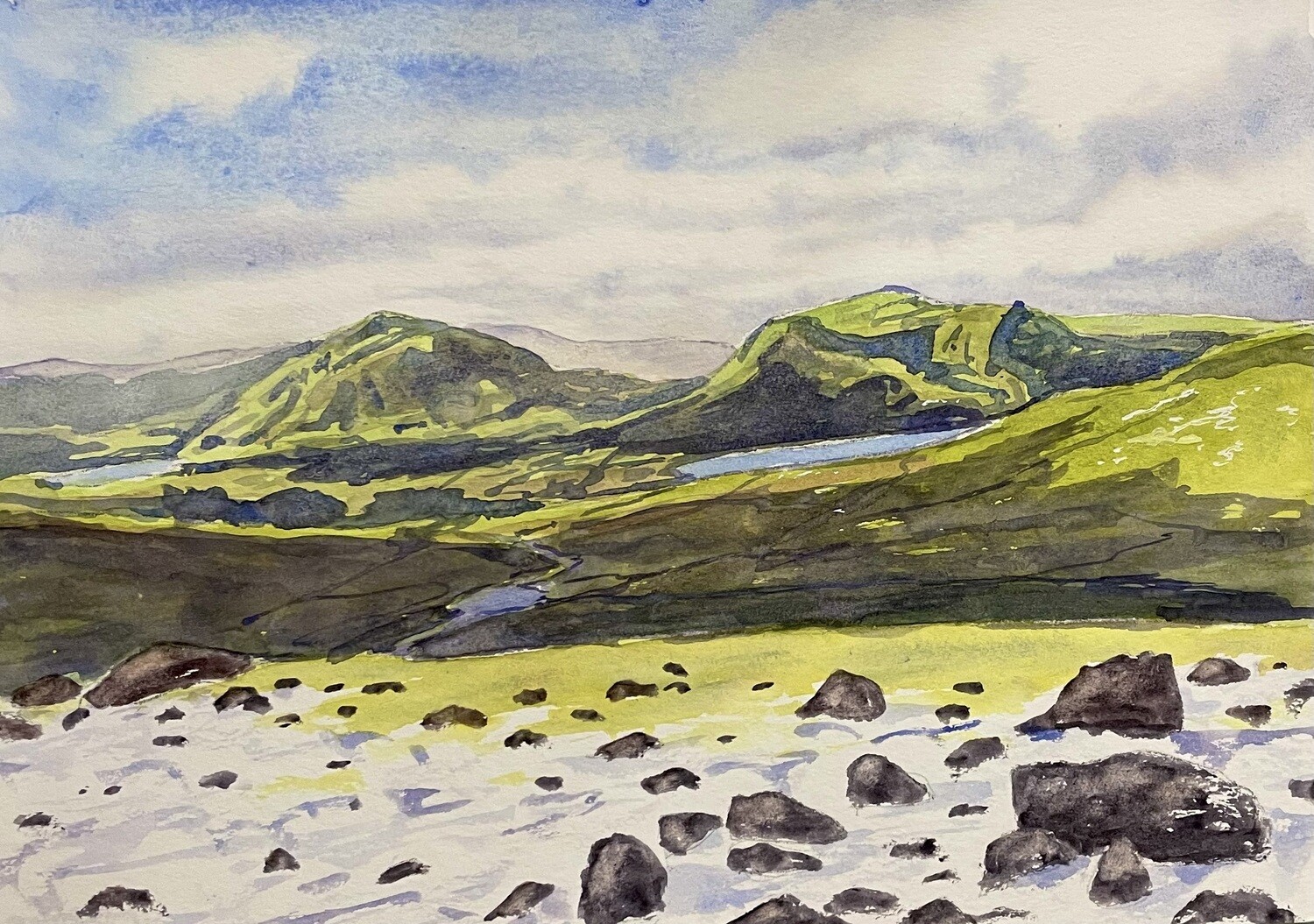 Snowy Welsh View in Watercolour