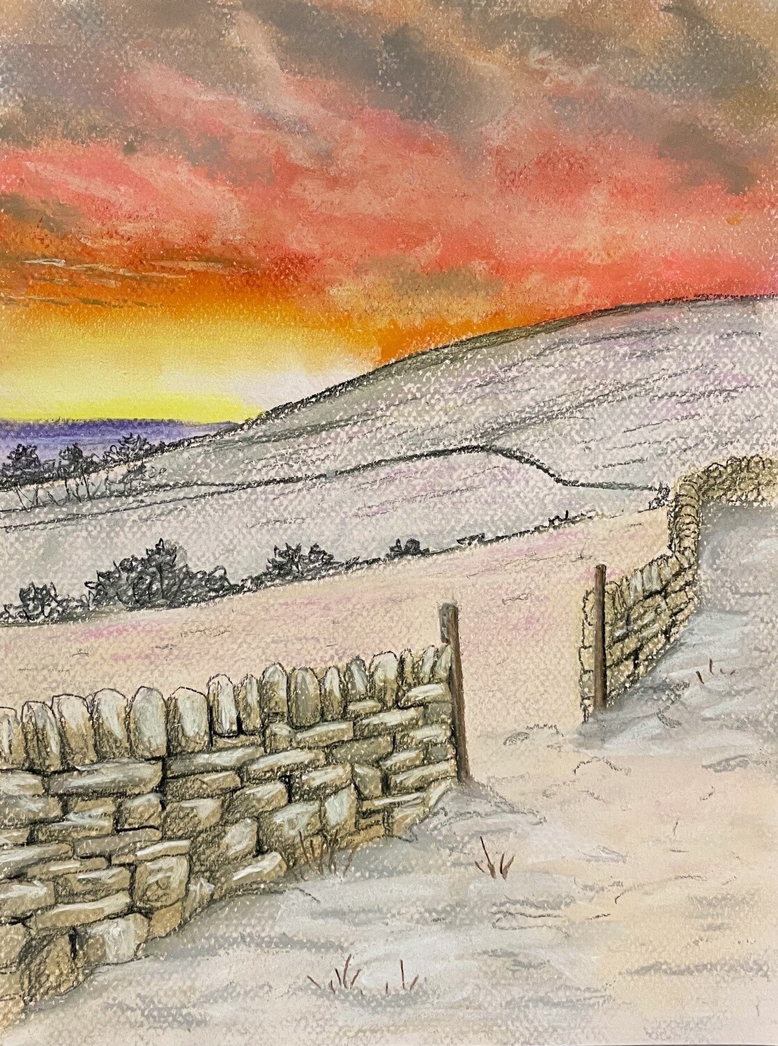 Snowy Peak District at Sunset in Pastels
