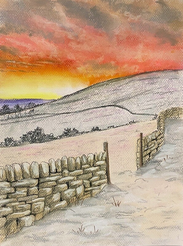 Snowy Peak District at Sunset in Pastels