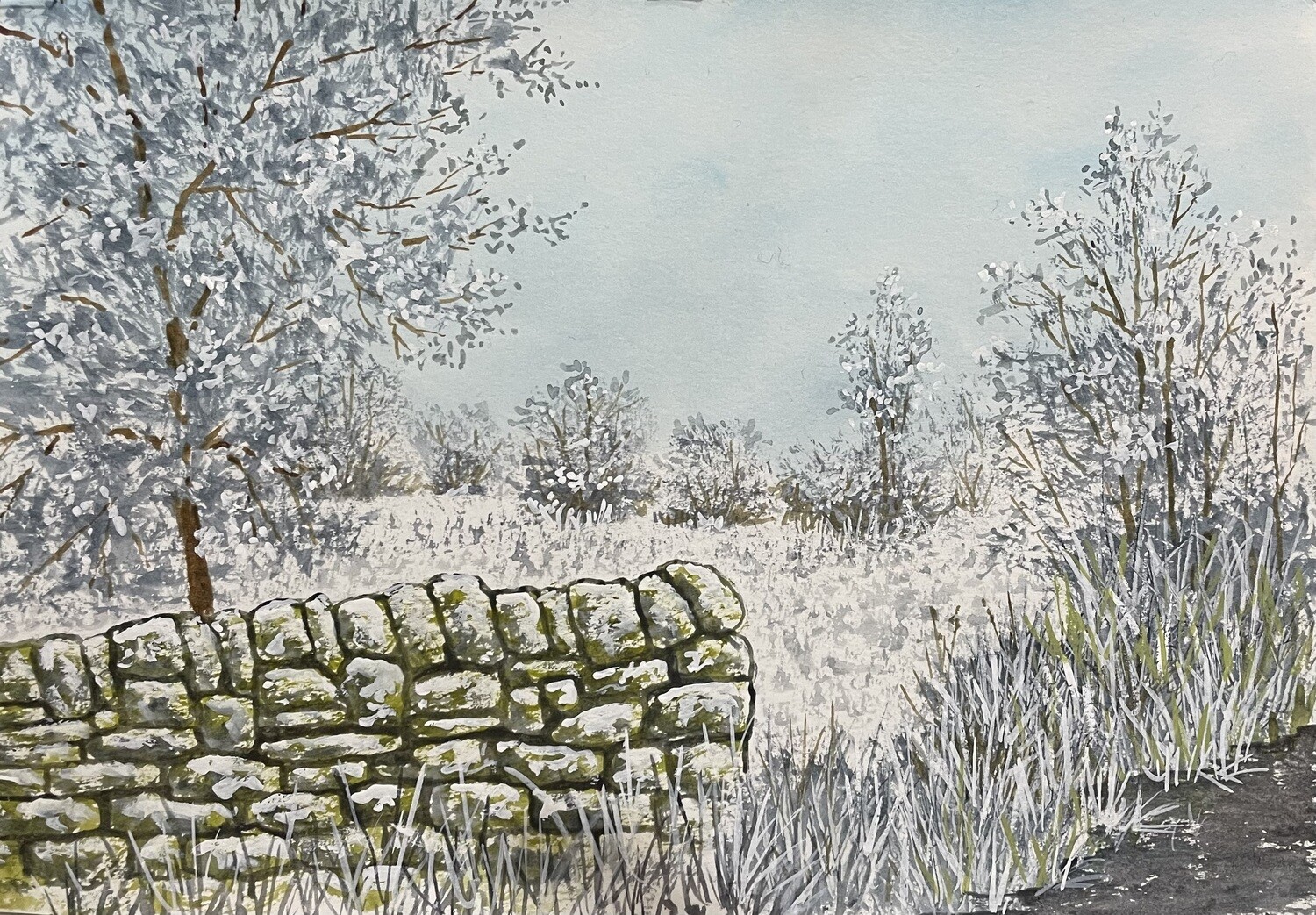 A Frosty Rural View in Watercolour