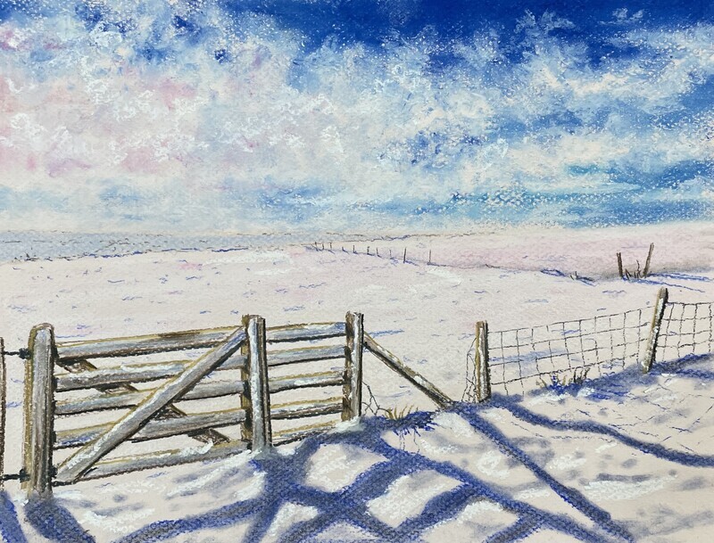 Snowy Field with Strong Shadows in Pastel
