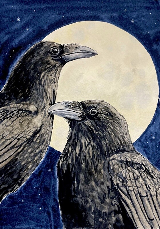 Two Ravens in Watercolour