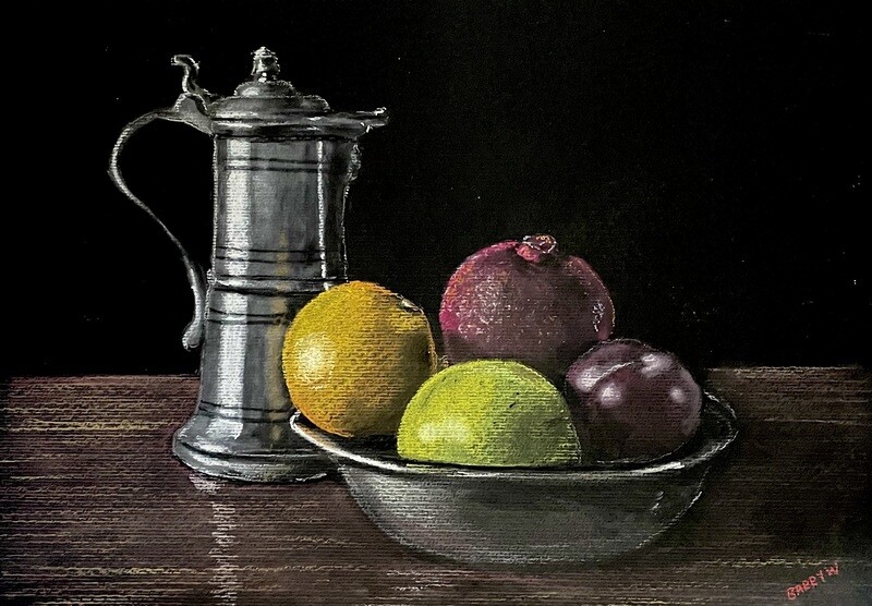 Still Life of Fruit and Tanker in Pastels