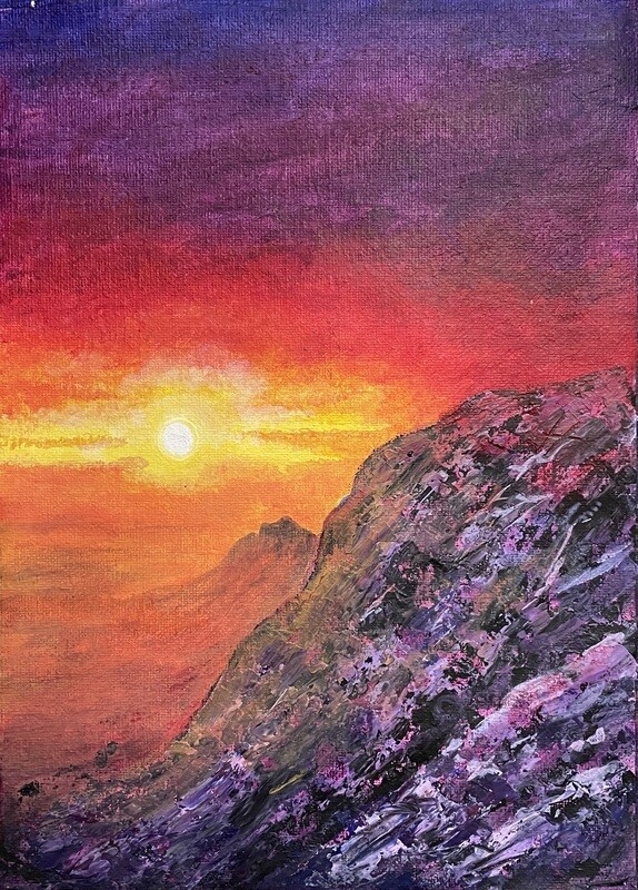 Snowy Mountan at Sunset in Acrylics
