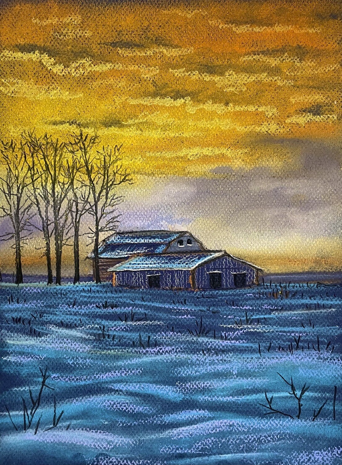Layers of Snowy Fields at Sunset in Pastels