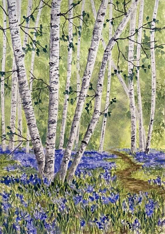 Layers of Birch Trees in Watercolour