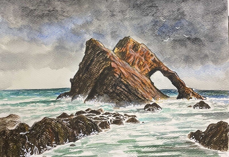 Rocky Cliffs and Coast Watercolour Pencil