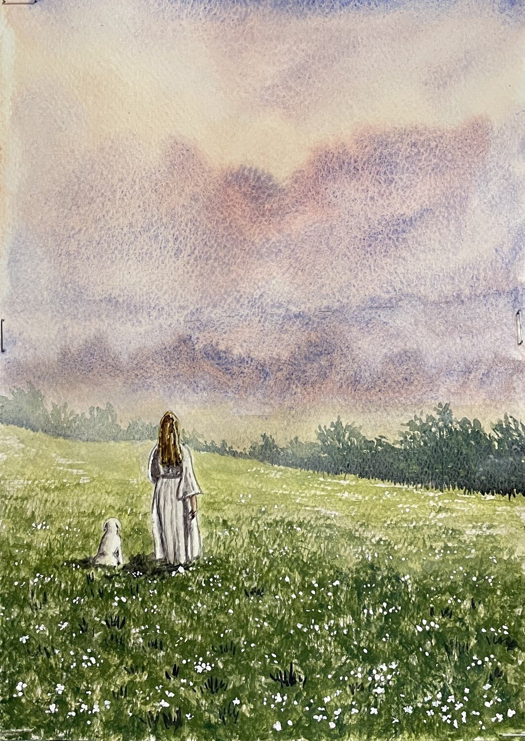 Misty Landscape with a Figure in Watercolour