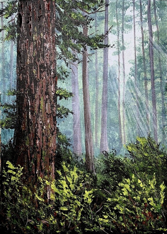 Dark Misty Forest in Acrylics