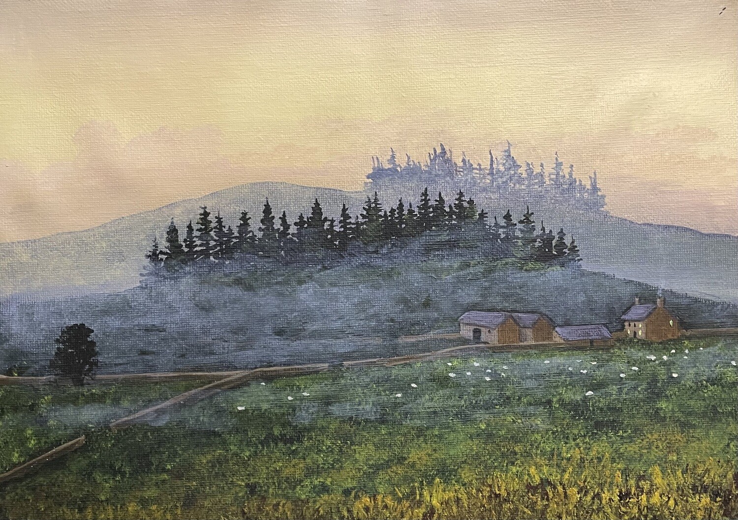 Misty Northumberland Hills in Acrylics
