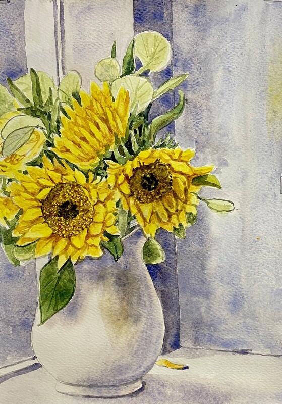 Sunflowers in a Vase in Watercolour