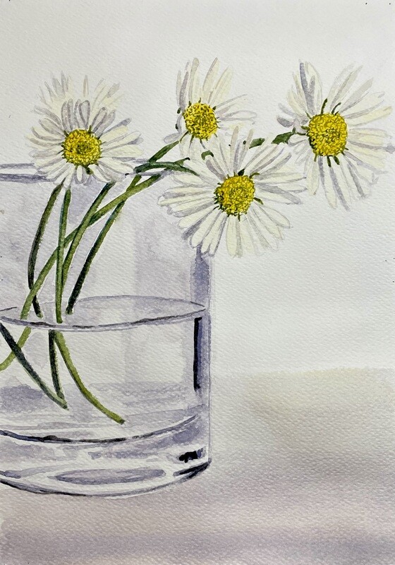 White Daisies in a Glass in Watercolour
