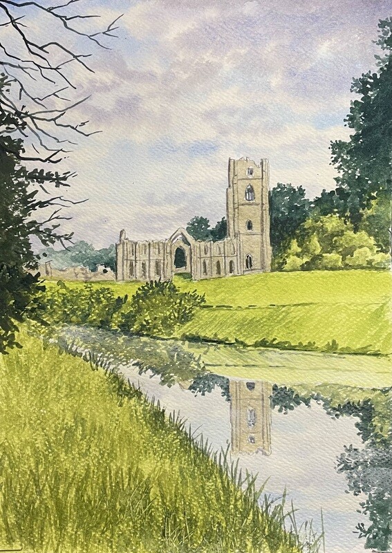 Fountains Abbey and River in Watercolour