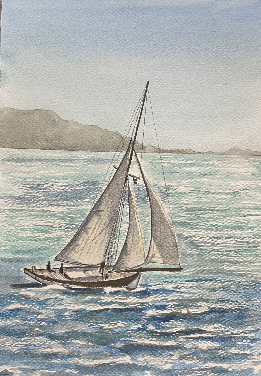 Sail Boat at Sea in Watercolour Pencil