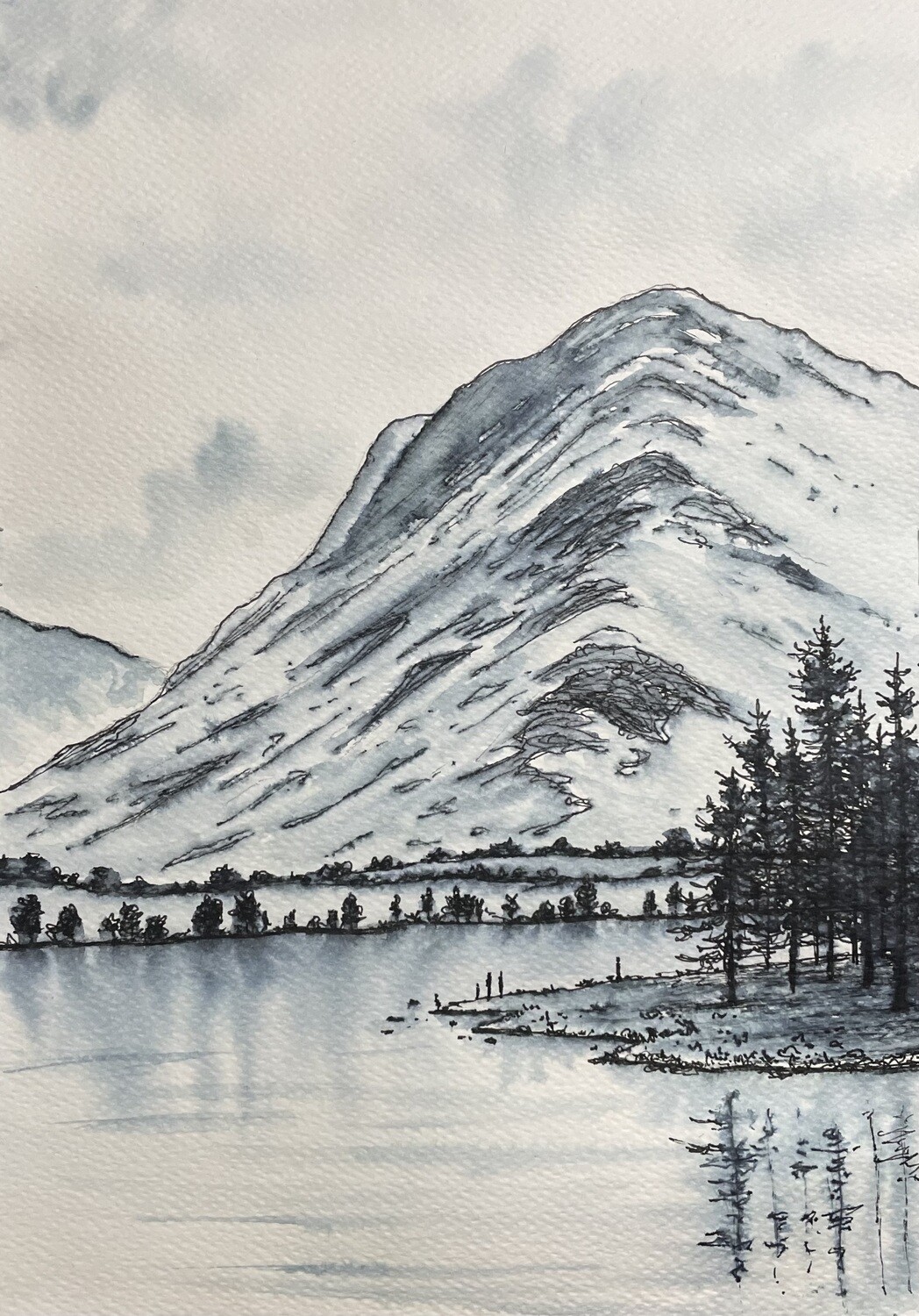 View of Buttermere in Water Soluble Pen