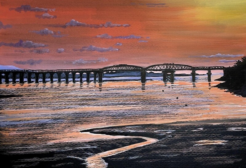 Barmouth Bridge at Sunset in Gouache