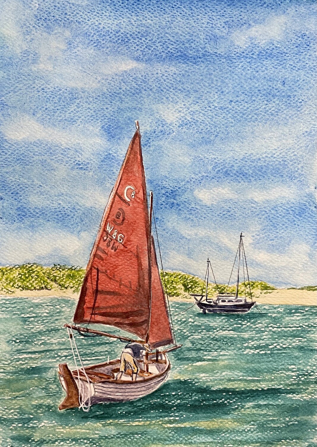 Red Sailboat on the Sea