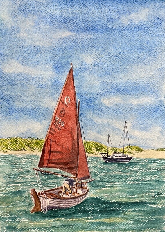 Red Sailboat on the Sea
