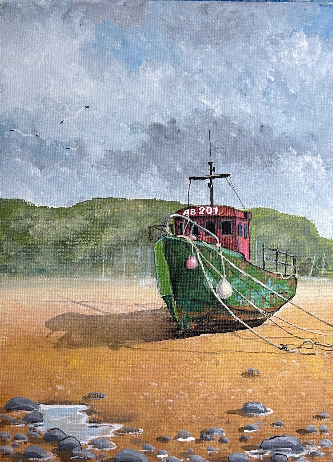 Boat on a Beach in Acrylics