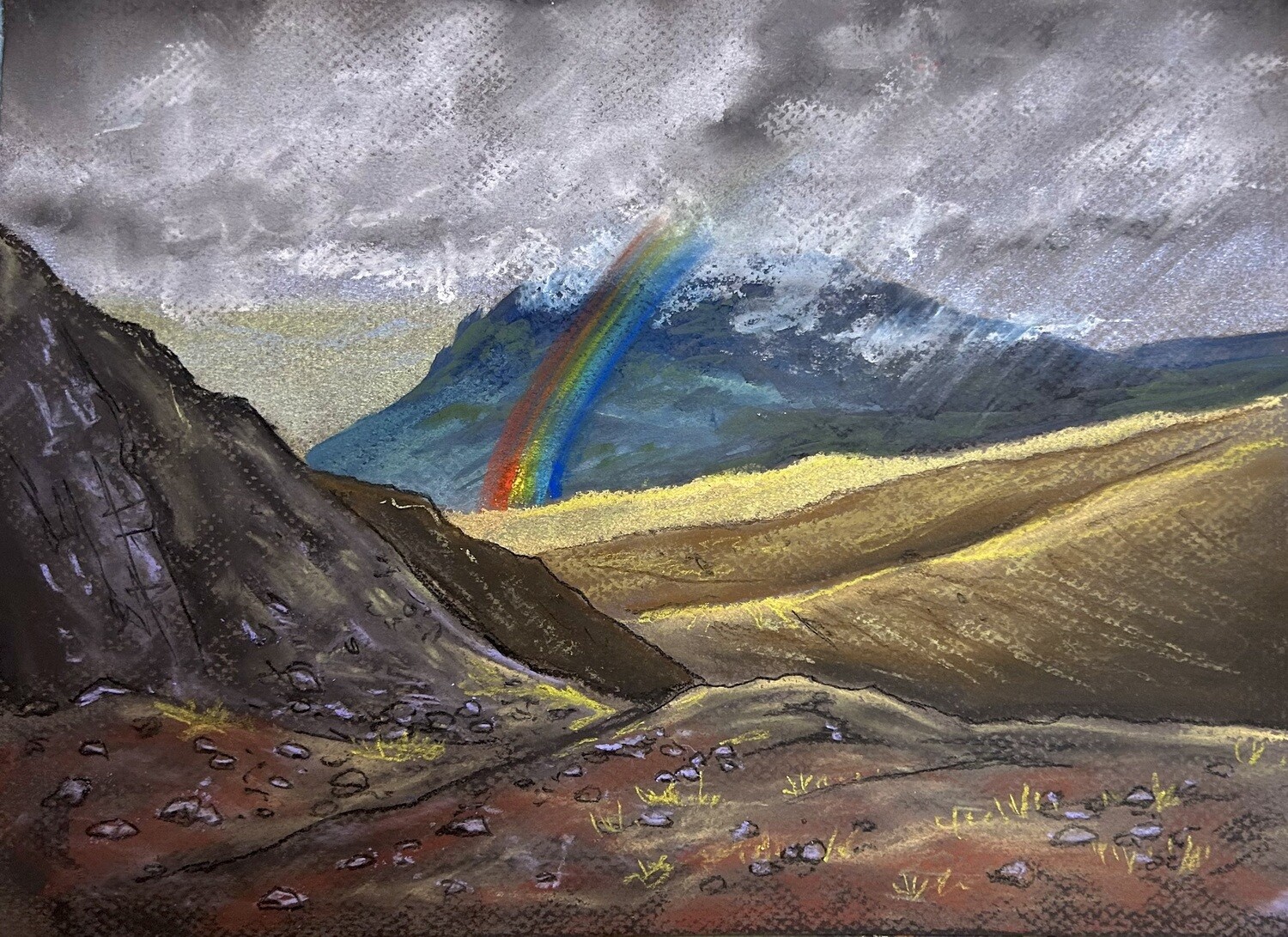 Mountains with a Rainbow in Pastels