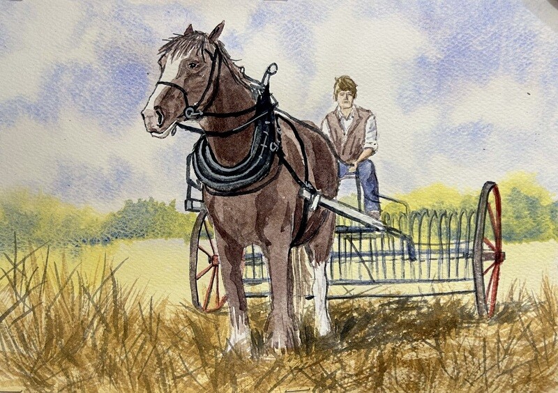 Horse and Haymaker in Watercolour