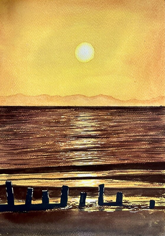 Sea Sunset in Oranges and browns in Watercolour